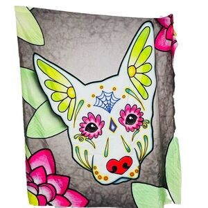 Day of the dead sugar skull puppy / Alebrijes shower curtain tapestry bright